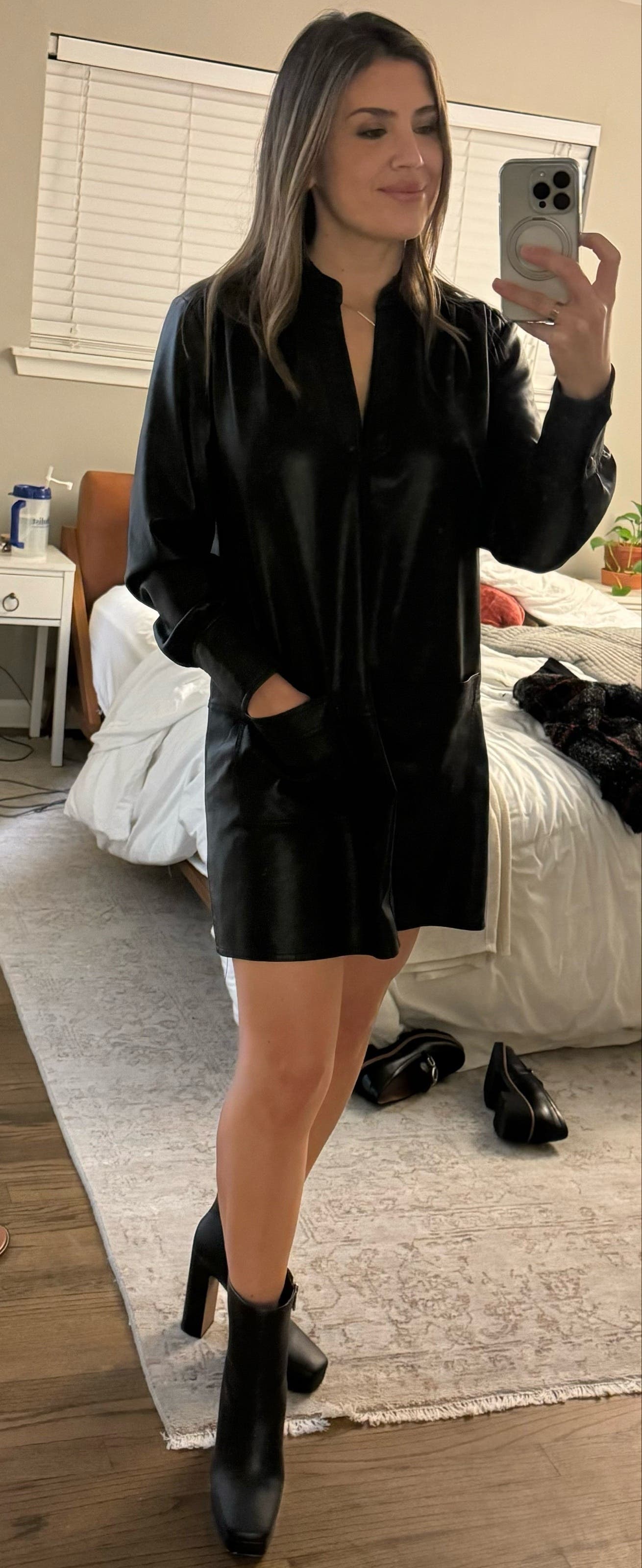 rebecca taylor faux leather dress Rebecca Taylor NEW Faux Wrap Vegan Leather Long Sleeve Dress Size 2.Retail $450
