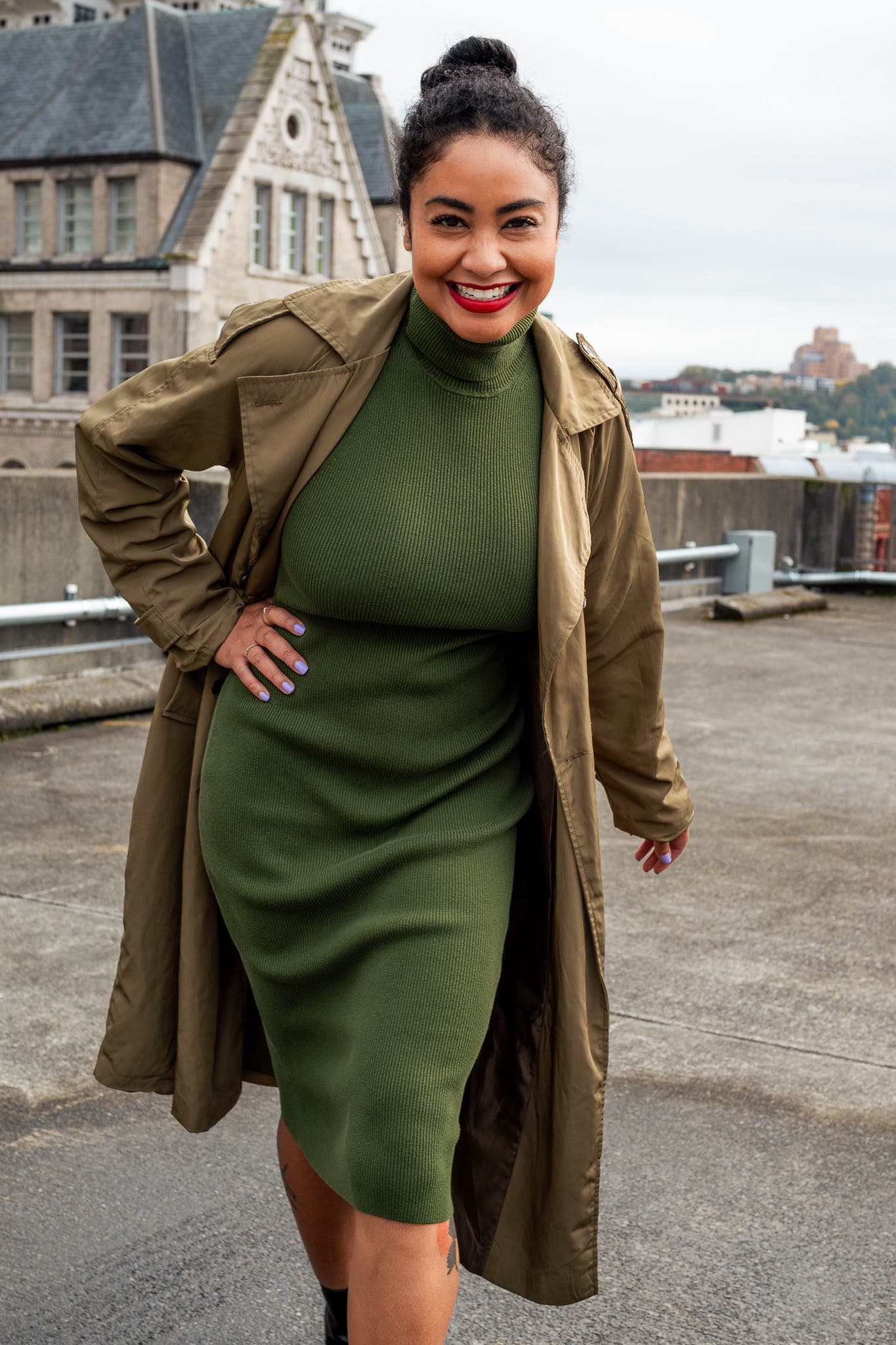 Green Turtleneck Sweater Dress by TOCCIN X RTR | Rent the Runway