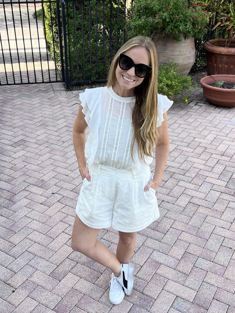 ★YOUHEE★ EYELET SHORTS Blue Eyelet Embroidered Shorts - Drawstring Shorts - Shorts