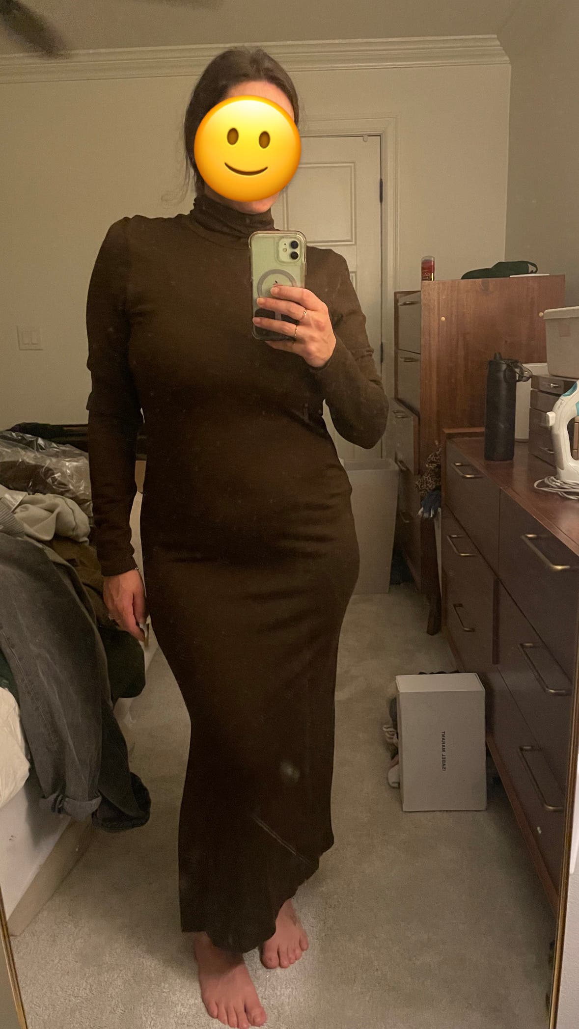 ralph lauren brown sweater dress Ralph Lauren Women's Wool-Blend Jersey Turtleneck Midi Dress