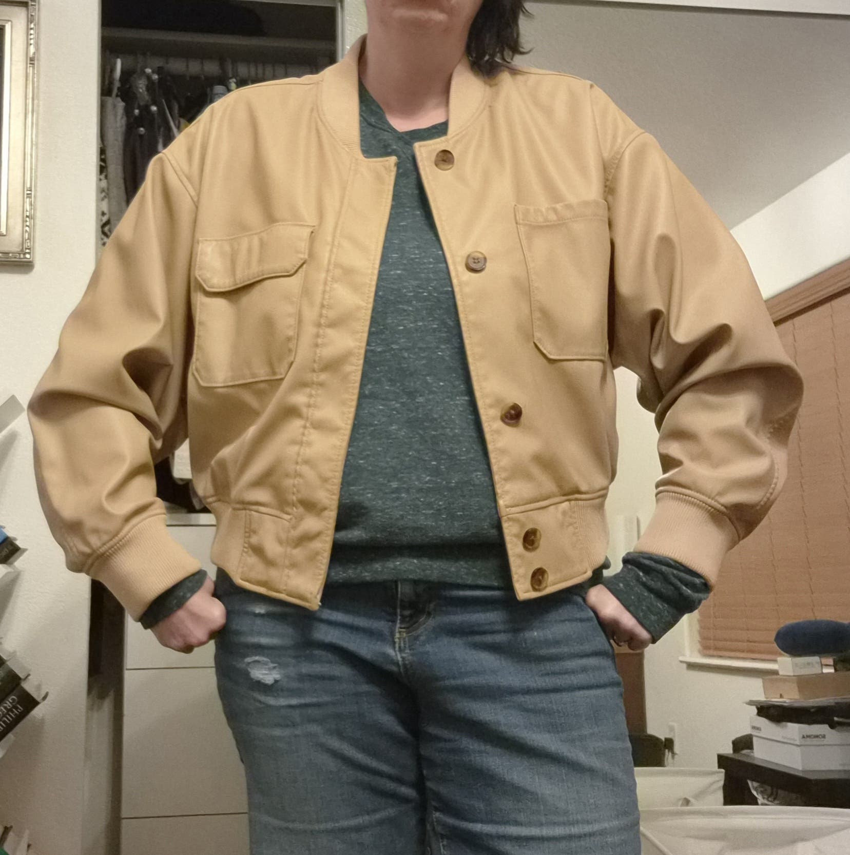 Faux Leather Mixed Pocket Bomber by 3.1 Phillip Lim x RTR