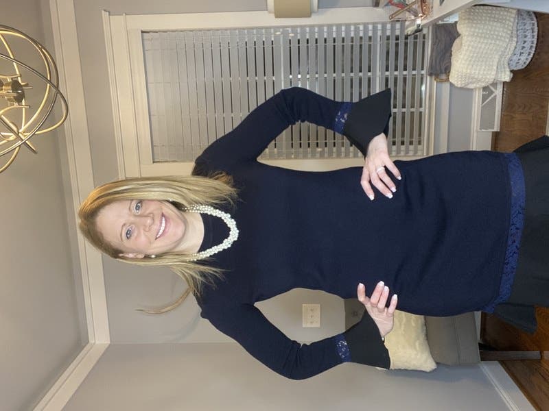 TORY BURCH Lace-Trim Dress レーストリム 長袖ドレス Tory Burch Rent the Runway Pre-Loved Navy Lace Trim Dress