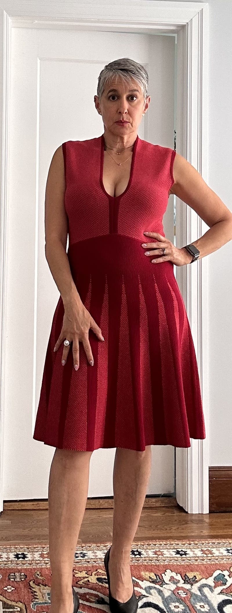 ワンピース EMPORIO ARMANI Woman Dress Cherry EW002719AF10206 U5075 Emporio Armani Ruched Boat-Neck Knee-Length Jersey Dress