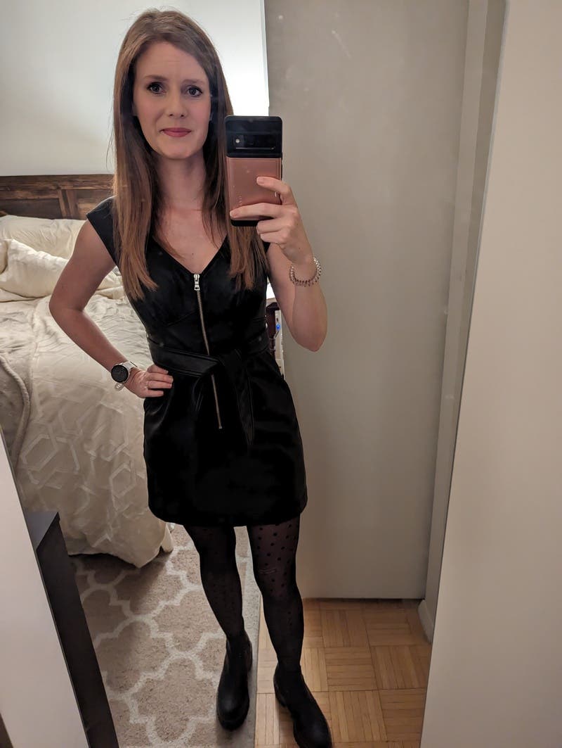 パーティードレス Runway Leather Dress Zip Closure Versace Fall 1997 Runway Black Leather Mini Dress – Studded
