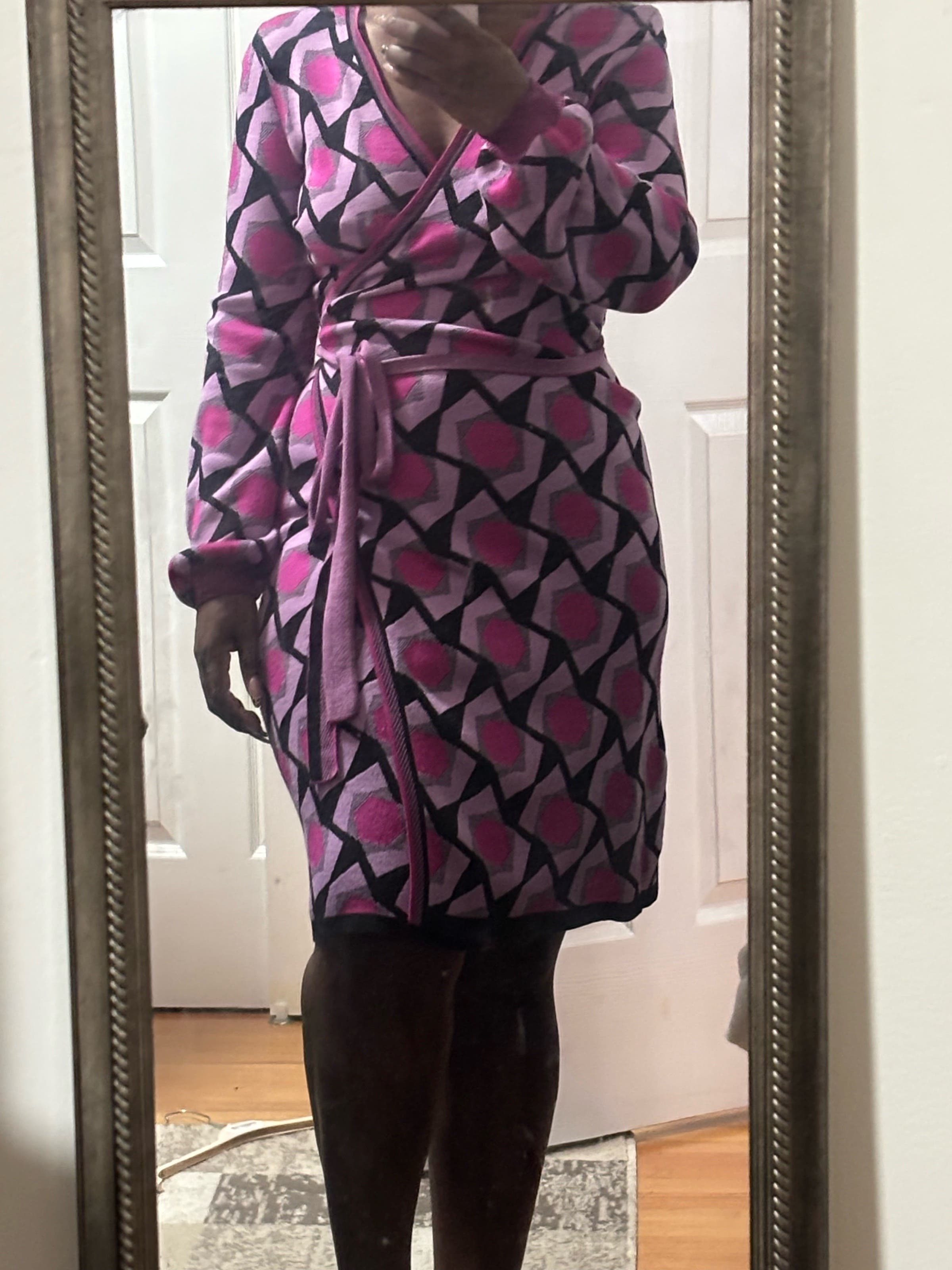 diane von furstenberg purple wrap dress Diane Von Furstenberg Metallic Jacquard-knit Wrap Dress In Lilac