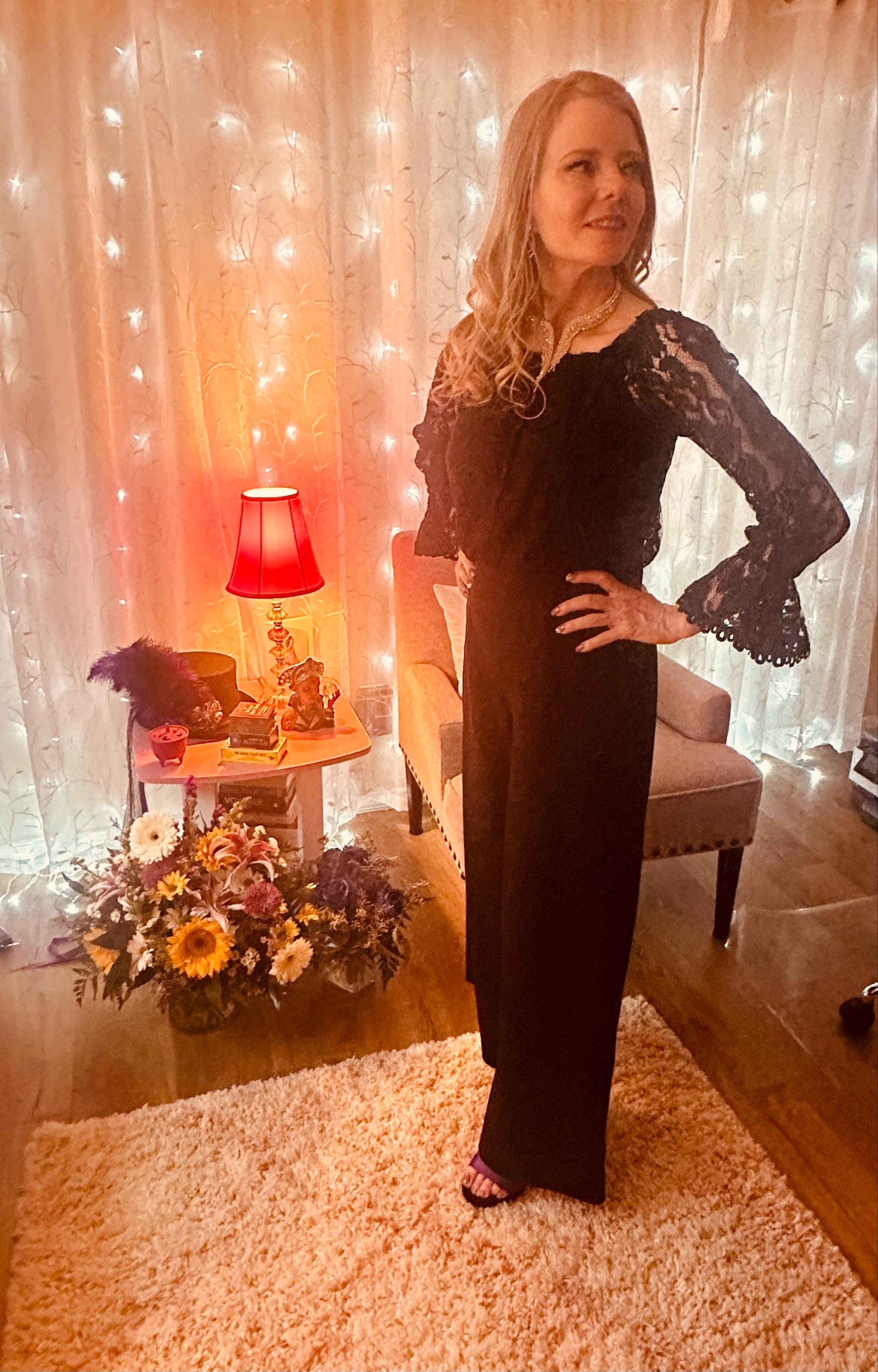 Black Lace Off Shoulder Jumpsuit by Adrianna Papell | Rent