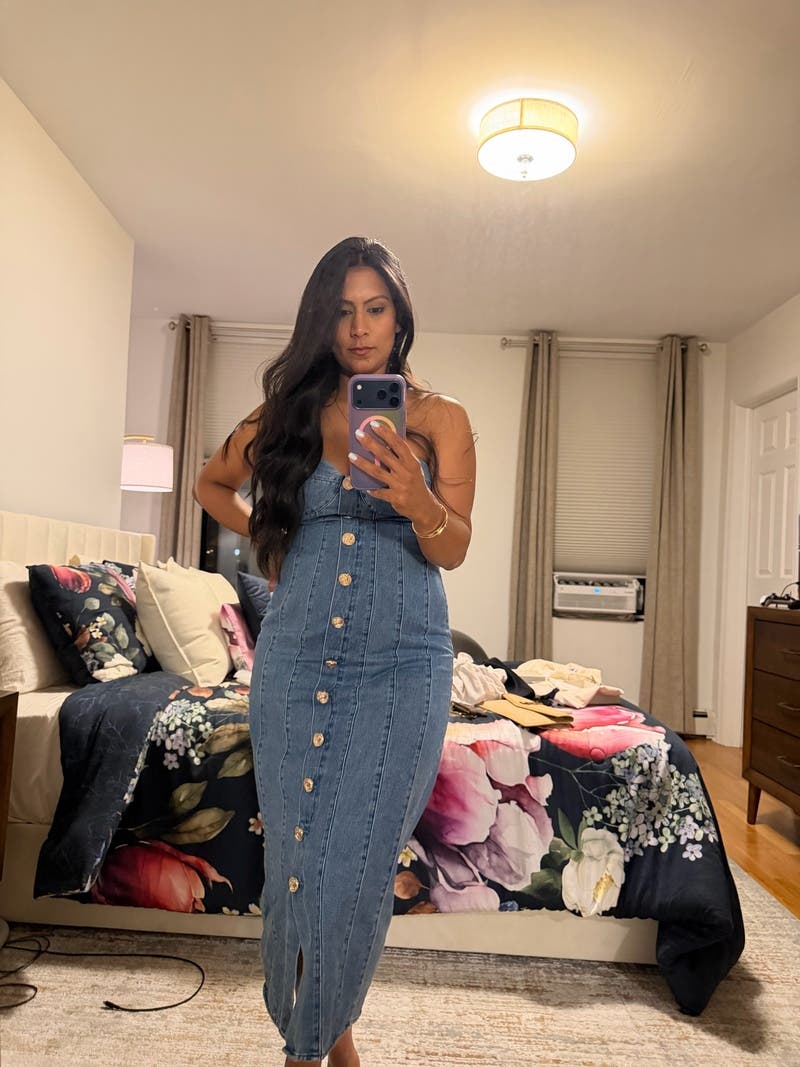 Strapless Denim Midi Dress by Ronny Kobo x RTR | Rent the Runway