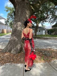 IENA エクストラファインメリノティアードドレス　赤　定価33000円 Red Lace Lena Dress by CATHERINE DEANE | Rent the Runway