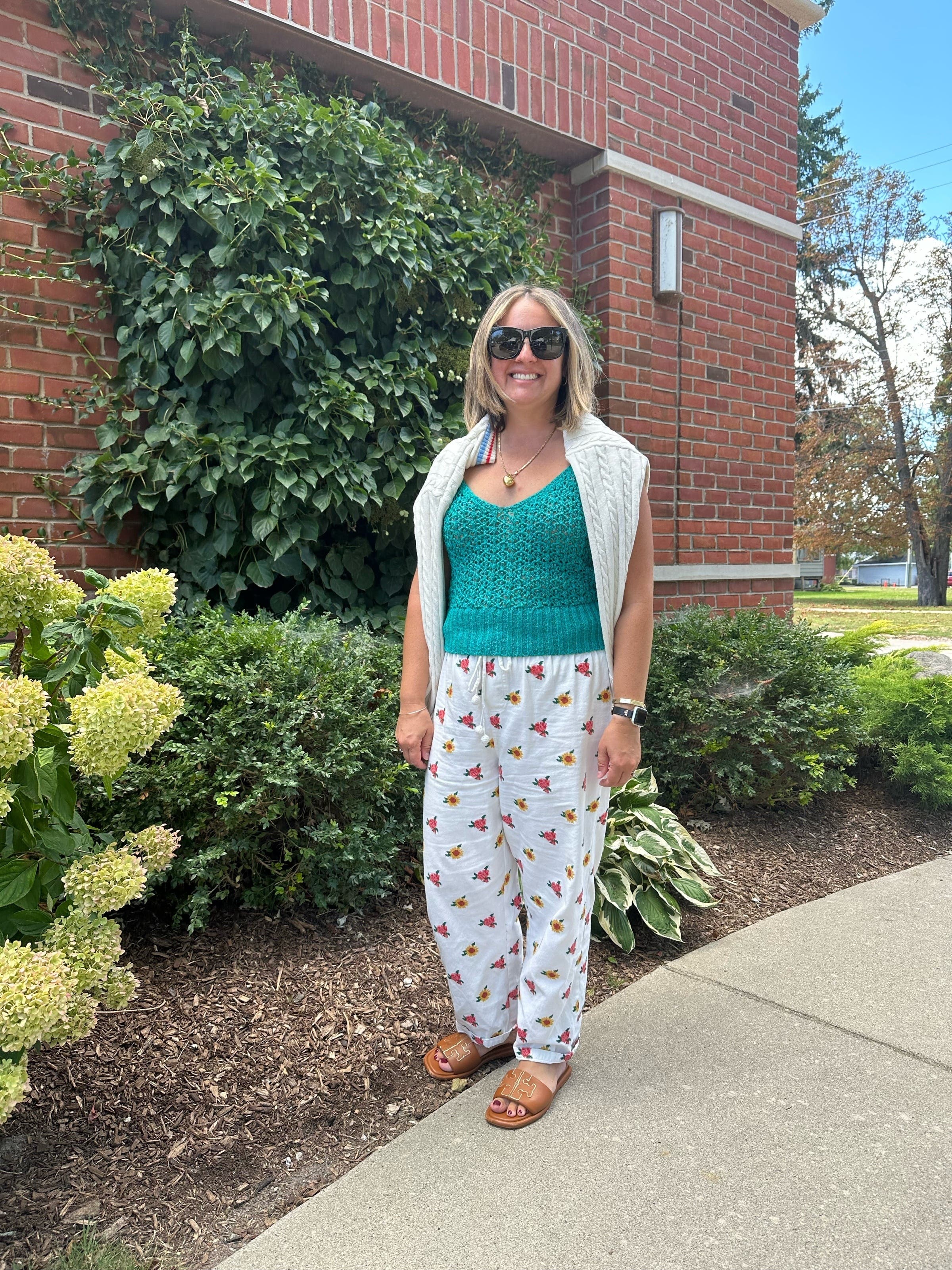 Mixed Flowers Embroidered Pants by FARM Rio | Rent the Runway