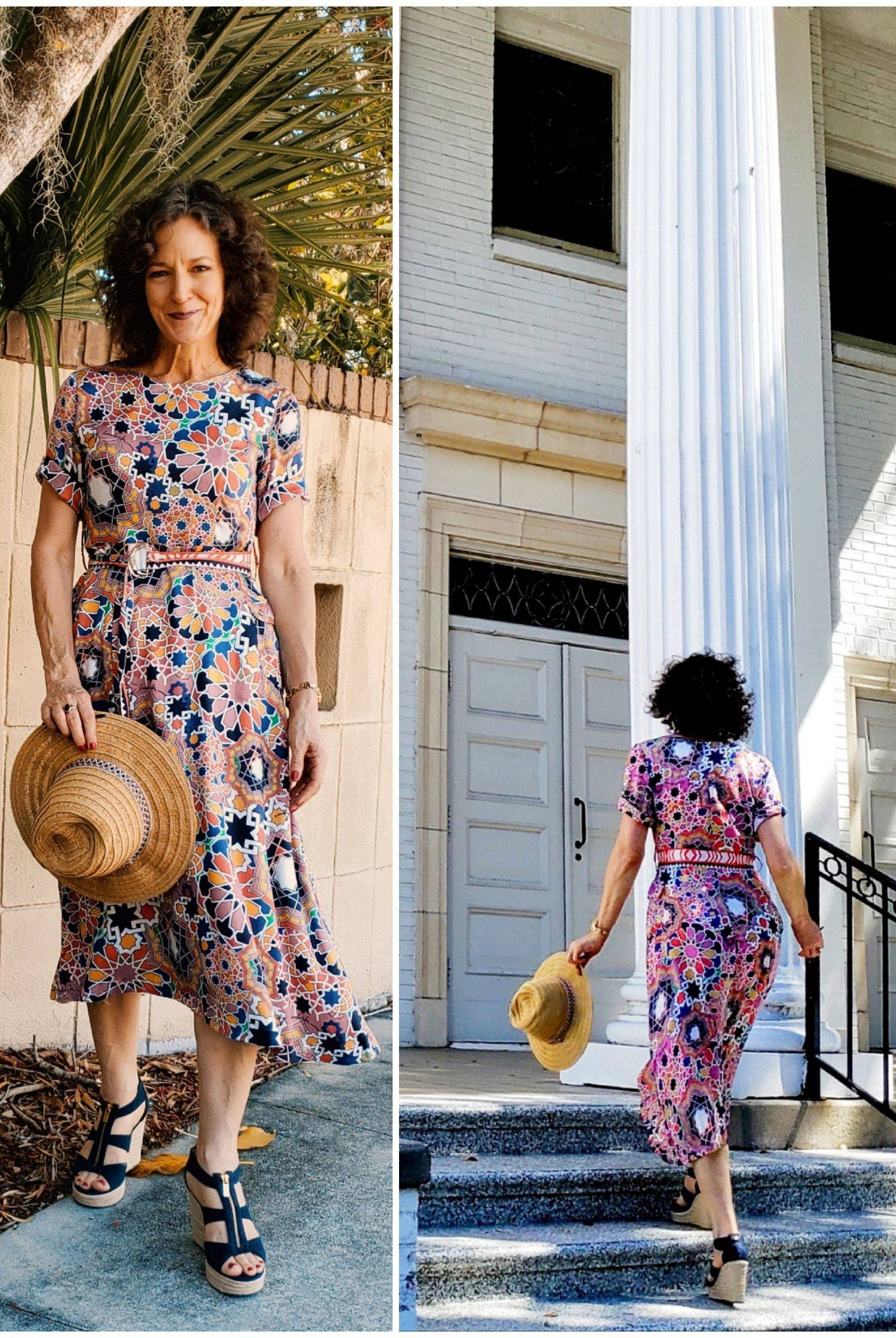 [ELFELFELF]ROSE SLIT DRESS-blue/■KARINA'PICK 着用 Multicolor Karina Dress by Emily Lovelock | Rent the Runway
