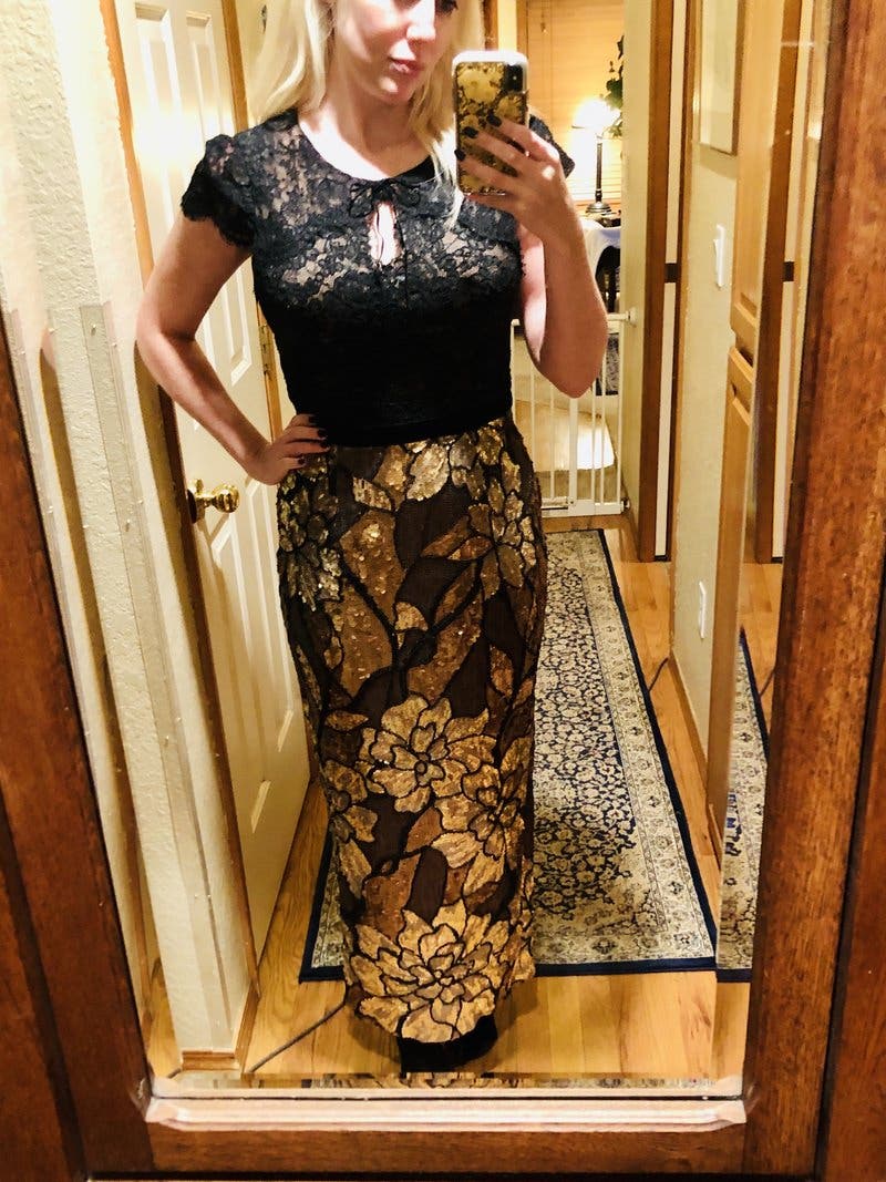 Gold Artwork Sequin Gown by Marchesa Notte | Rent the Runway
