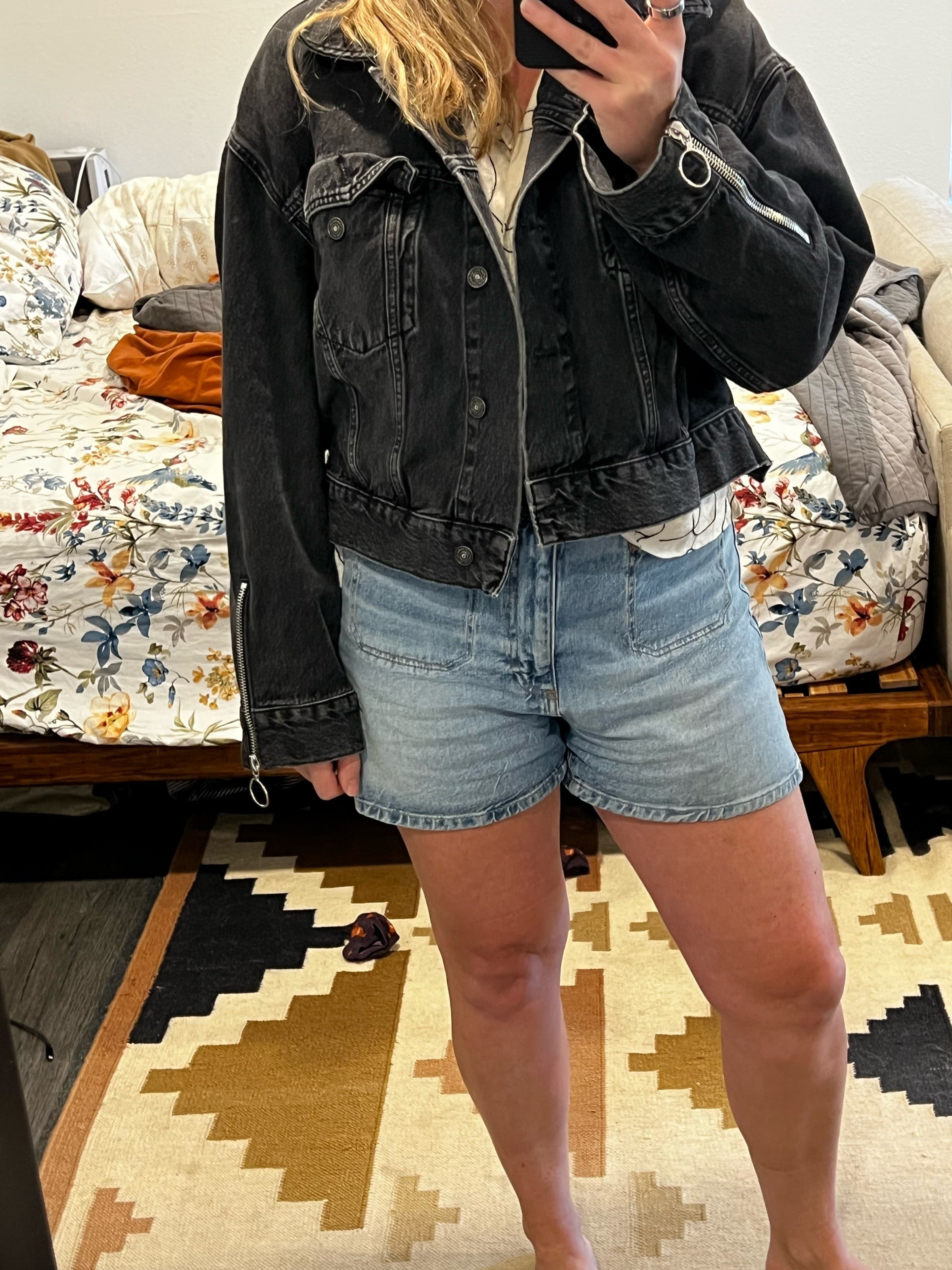 Black Zipper Denim Jacket by 7 For All Mankind | Rent the Runway