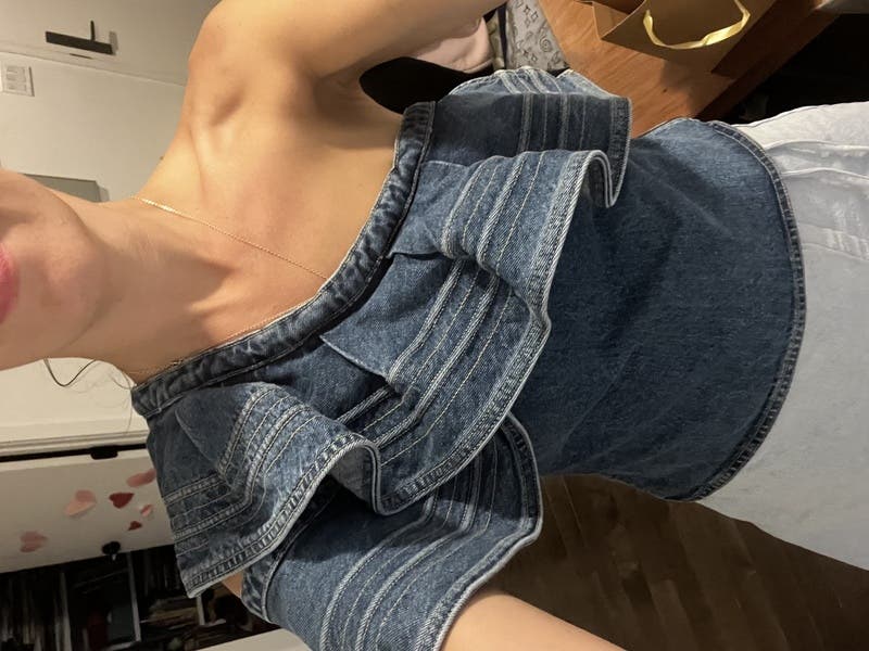 トップス M me eme Ruffle off shoulder denim tops One-Shoulder Ruffle Top | Gap