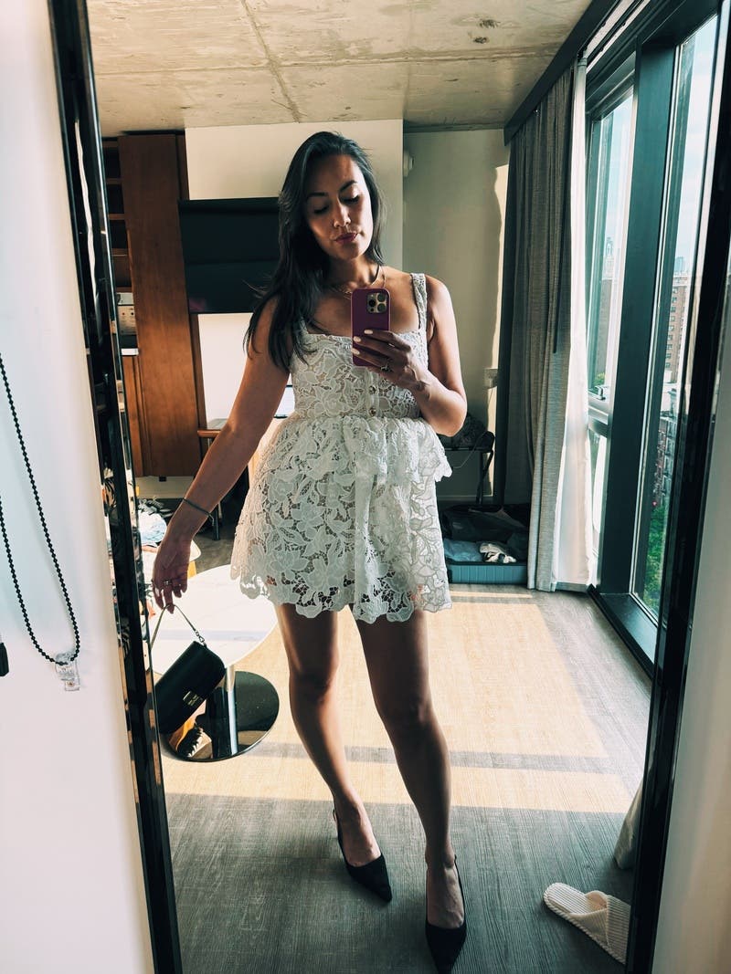 White Lace Tiered Mini Dress by Self-Portrait | Rent the Runway