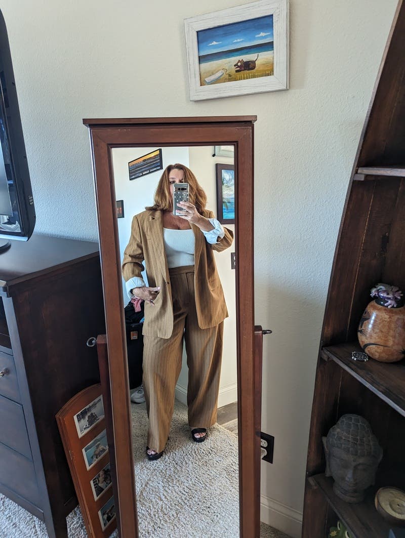 Savvy Grey Pinstripe Oversize Blazer
