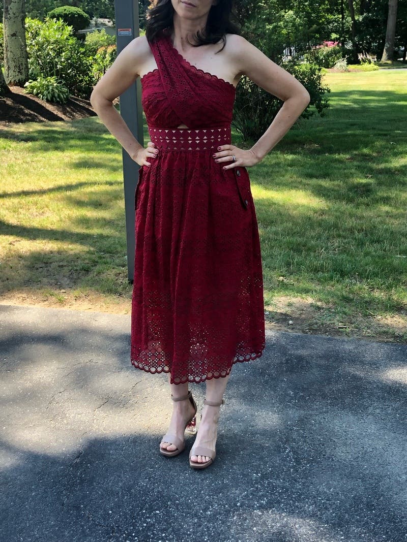 Red Lace Midi Dress by Self-Portrait | Rent the Runway