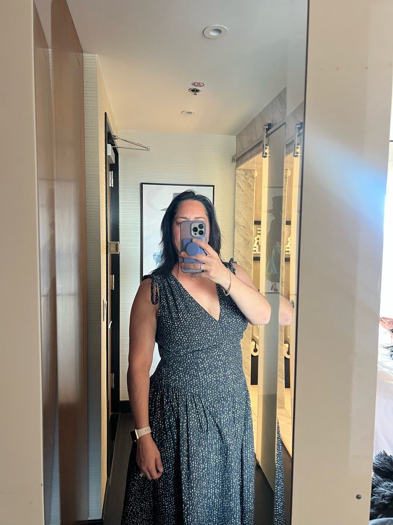 woman blue dress Velvi - Tori Ruched Mini - Ocean HOT ! Mini Dress dietary:Vegan [Hidden pockets] Size:US 10 | UK 14