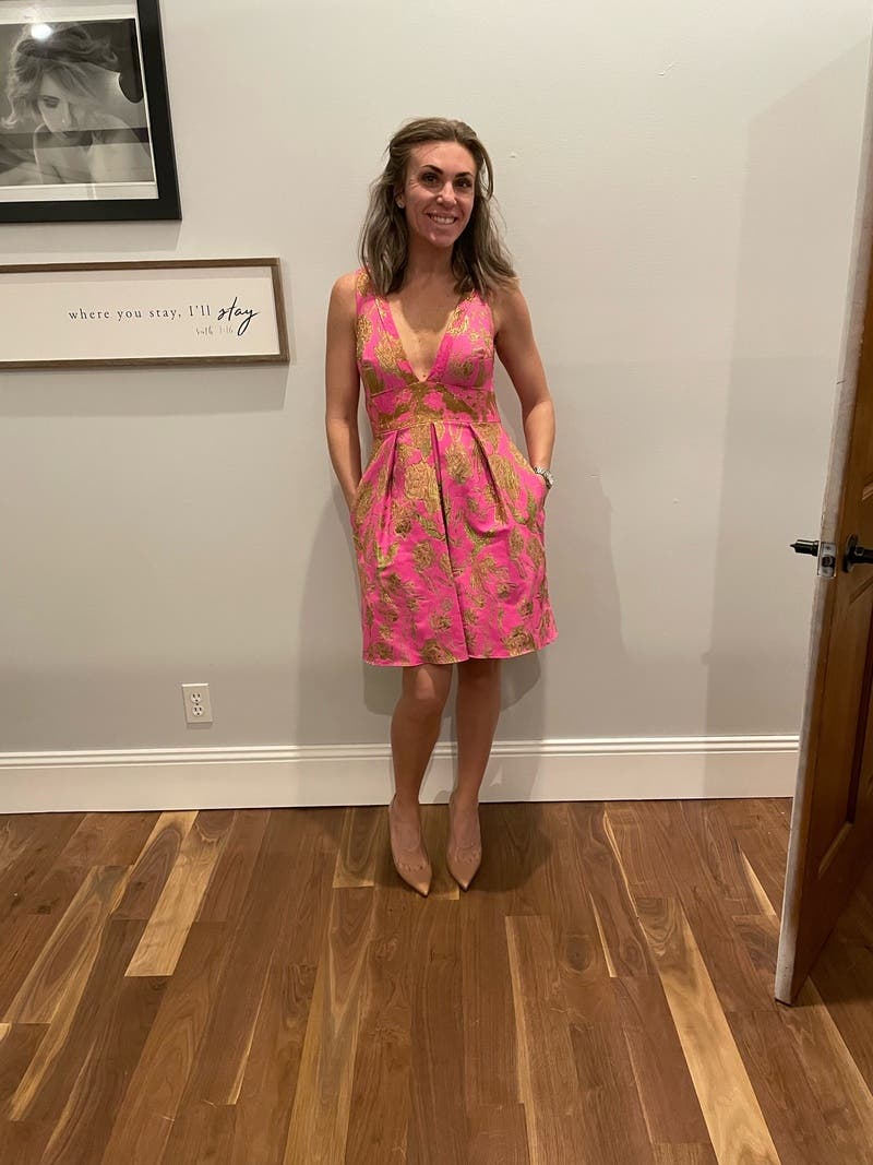 Pink Metallic Floral Dress by Marchesa Notte | Rent the Runway