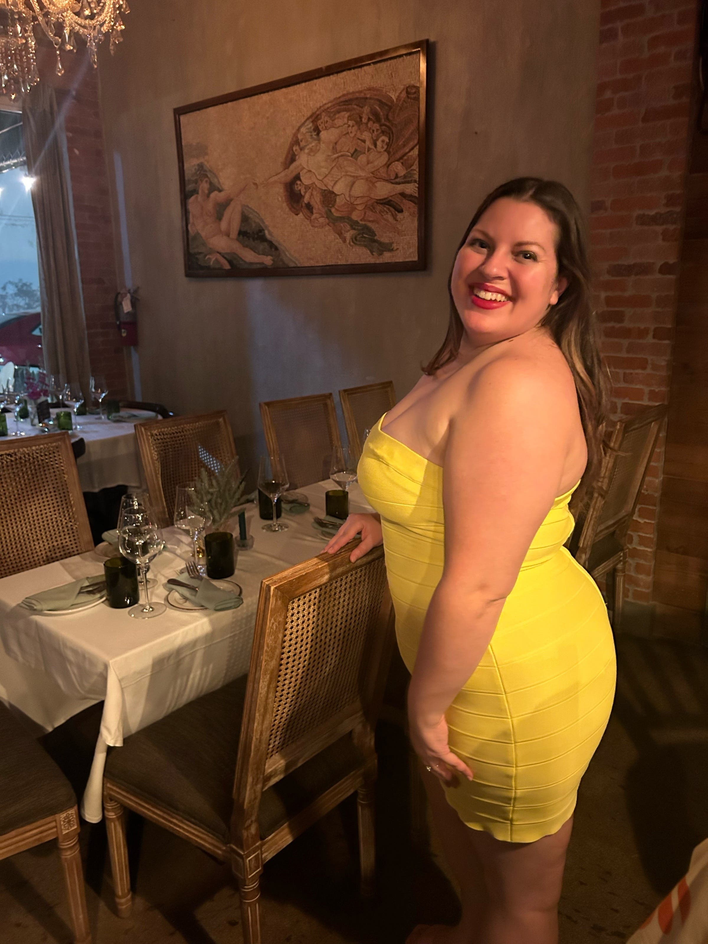 herve leger neon yellow dress NYFW Herv Lger Street Scene
