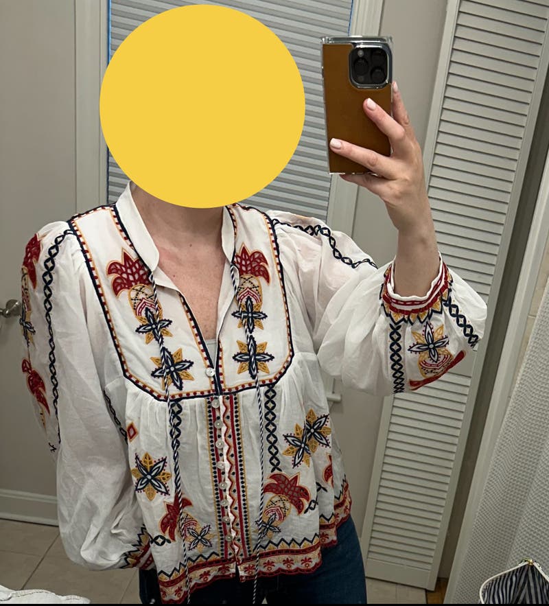 Marys Tiles Off-White Embroidered Blouse by FARM Rio | Rent