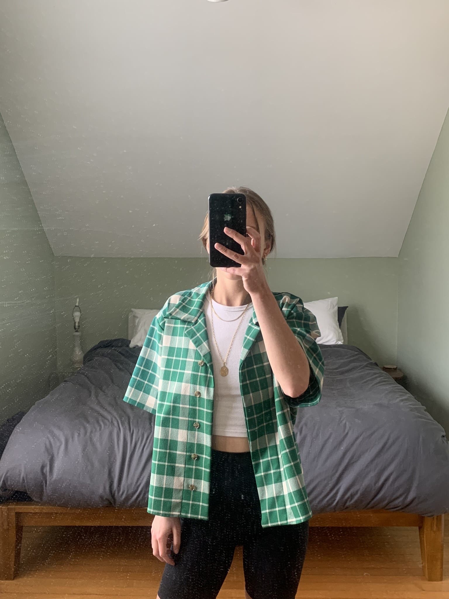 Green Check Boxy Top by MM6 Maison Margiela | Rent the Runway