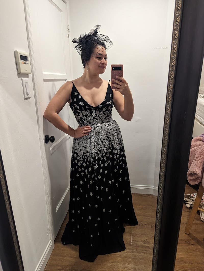 Silver Metallic Jacquard Gown by ML Monique Lhuillier | Rent