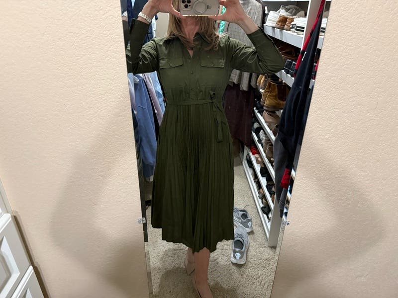 Pleated Green Midi Shirt Dress by Derek Lam 10 Crosby x RTR | Rent