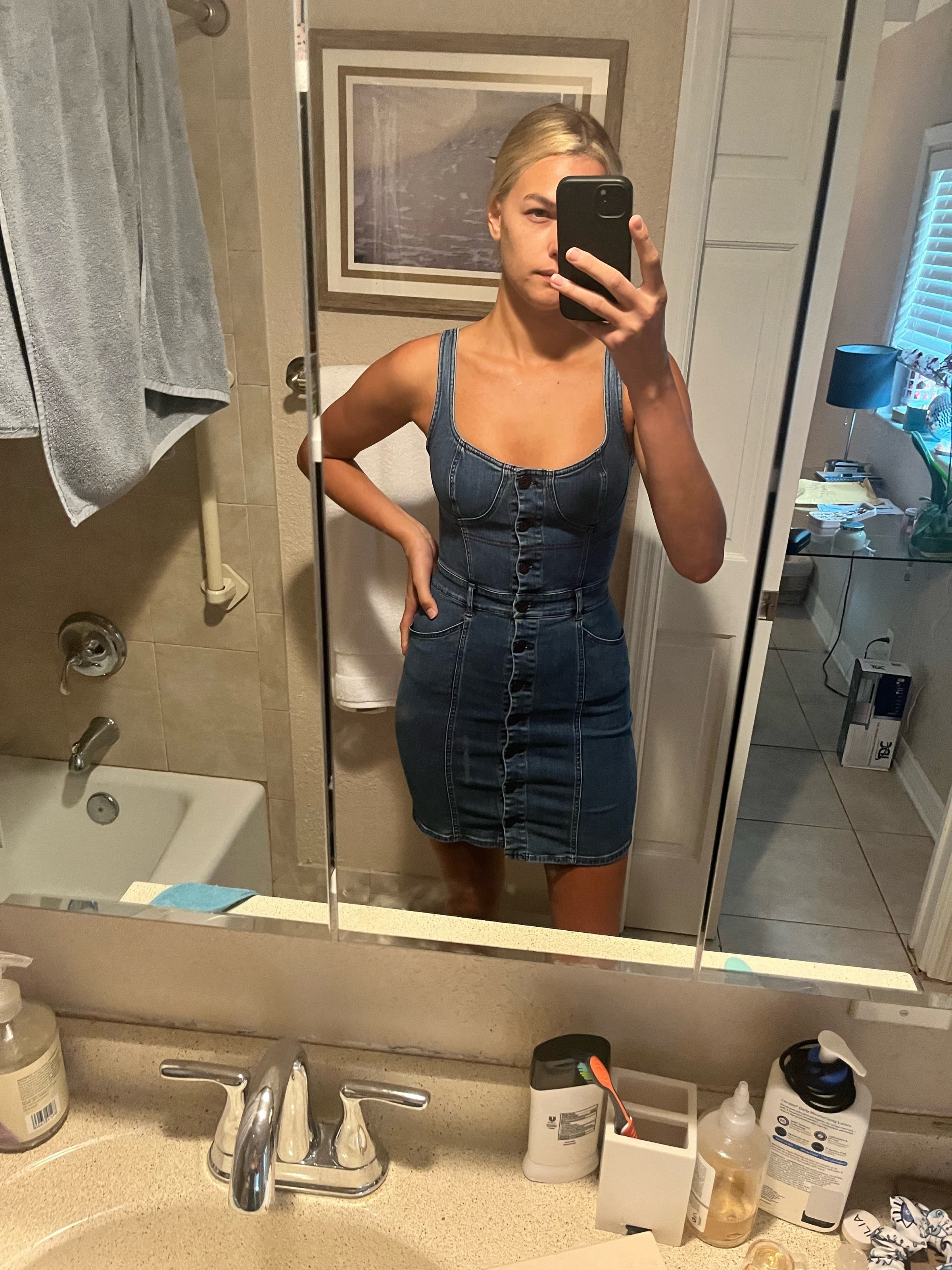 white christmas dresses Suzanne Denim Drop Waist Maxi Dress main image 1