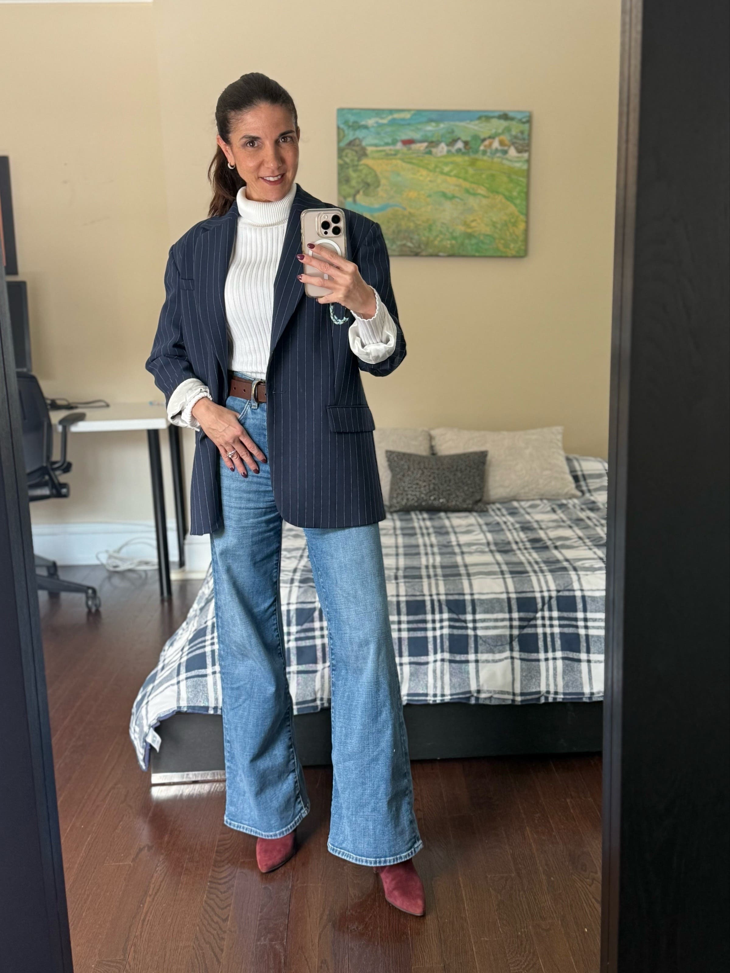 Navy Striped Oversized Blazer by Maje | Rent the Runway