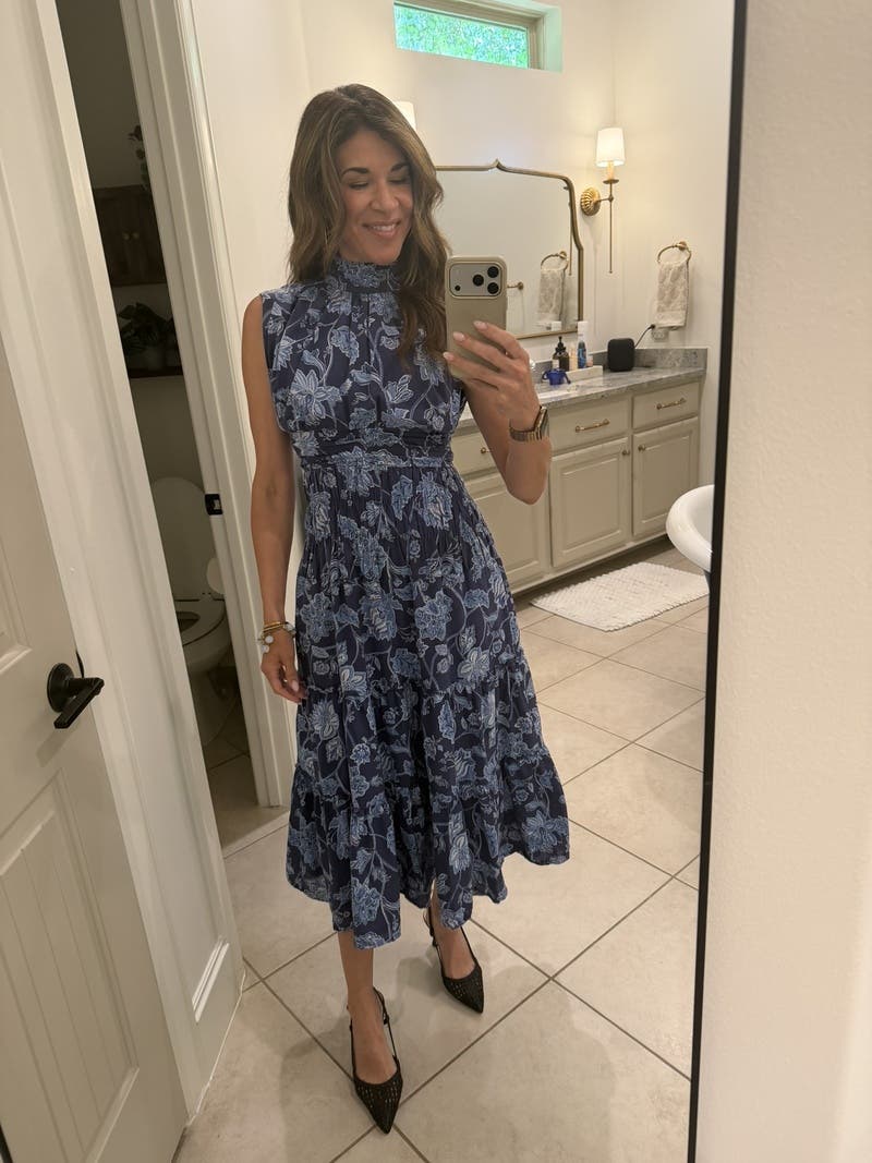 Blue Printed Smocked Midi Dress by Derek Lam 10 Crosby x RTR | Rent the  Runway