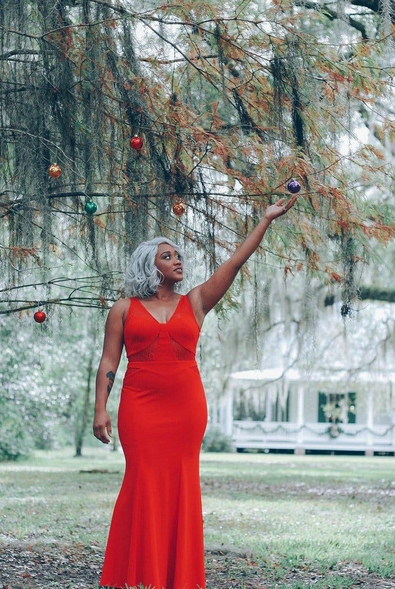 Red Insert Lace Gown by LM Collection | Rent the Runway