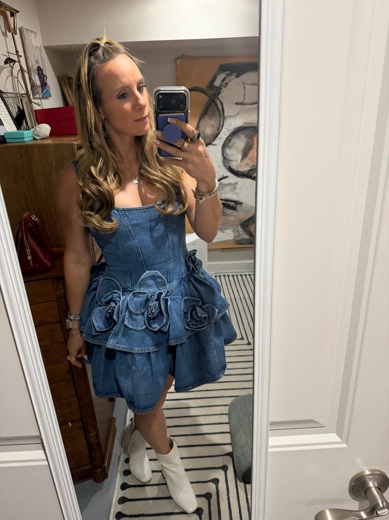 新品　salsation サルセーション ショール　Blue Denim Devyn Saxe Blue Denim Ruffle Dress by AKNVAS | Rent the Runway
