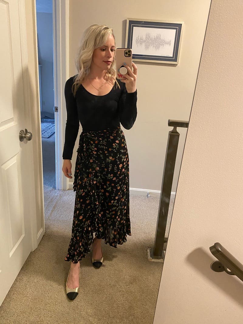 Black Floral Midi Skirt by GANNI | Rent the Runway