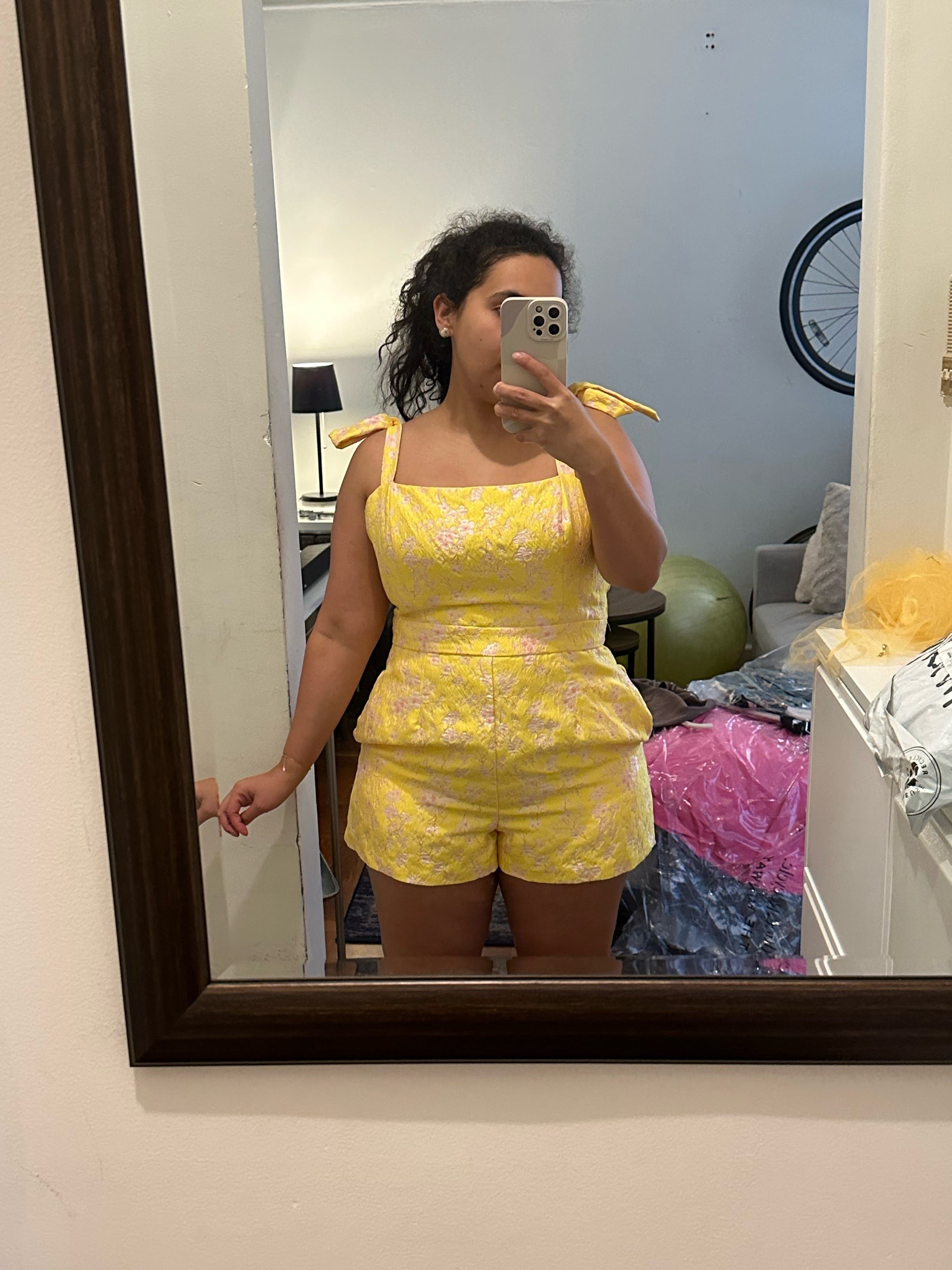 Yellow Jacquard Romper by Slate & Willow | Rent the Runway