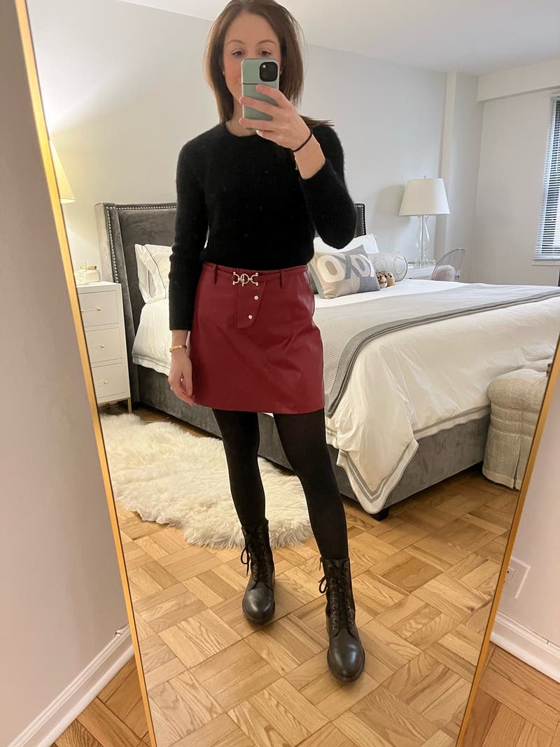 【完売品】8yards .H Trimmed Skirt Red | S Red Solid Leather Bodycon Skirt - NEWME
