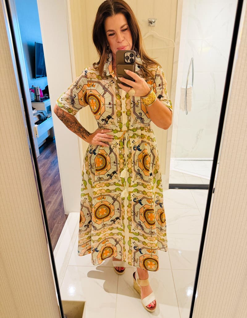 【送料 関税込】Tory Burch Printed cotton-blend midi dress Tory Burch Printed Cotton Midi Shirt Dress In Blue - 40% Off