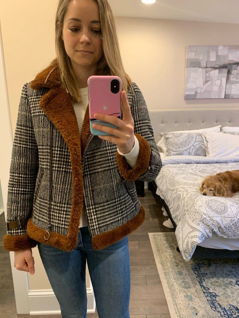 Plaid Faux Fur Biker Jacket by Avec Les Filles | Rent the Runway