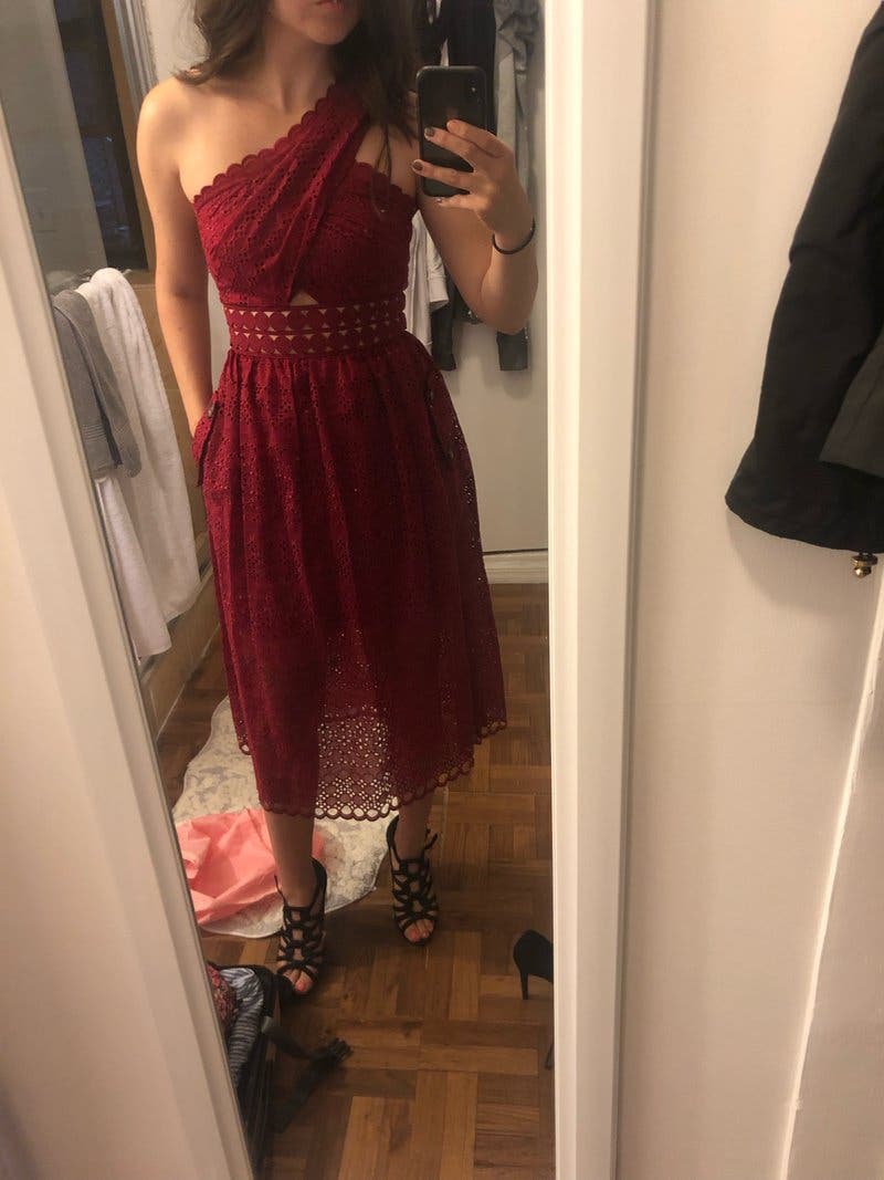 Red Lace Midi Dress by Self-Portrait | Rent the Runway