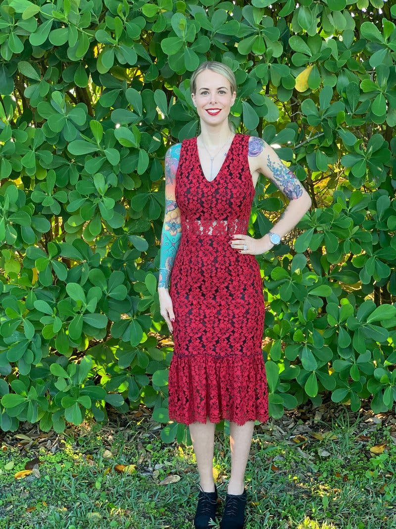 alexia admor red lace dress Alexia Admor Womens Floral Lace Sheath Dress Peplum Hem Small Sleeveless Red