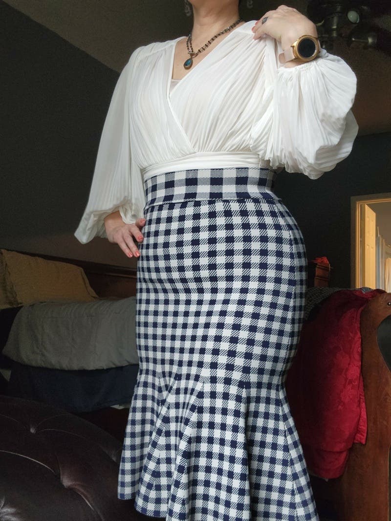 Gingham Knit Trumpet Skirt by SIMKHAI | Rent the Runway