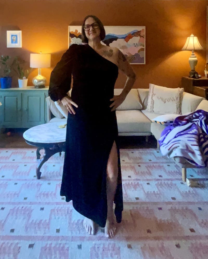 One Shoulder Puff Sleeve Gown by Jewel x Badgley Mischka