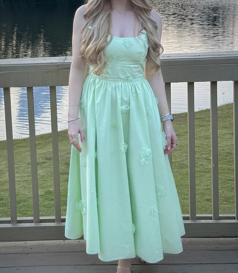 Green Cotton Flower Midi Dress by Self-Portrait | Rent the