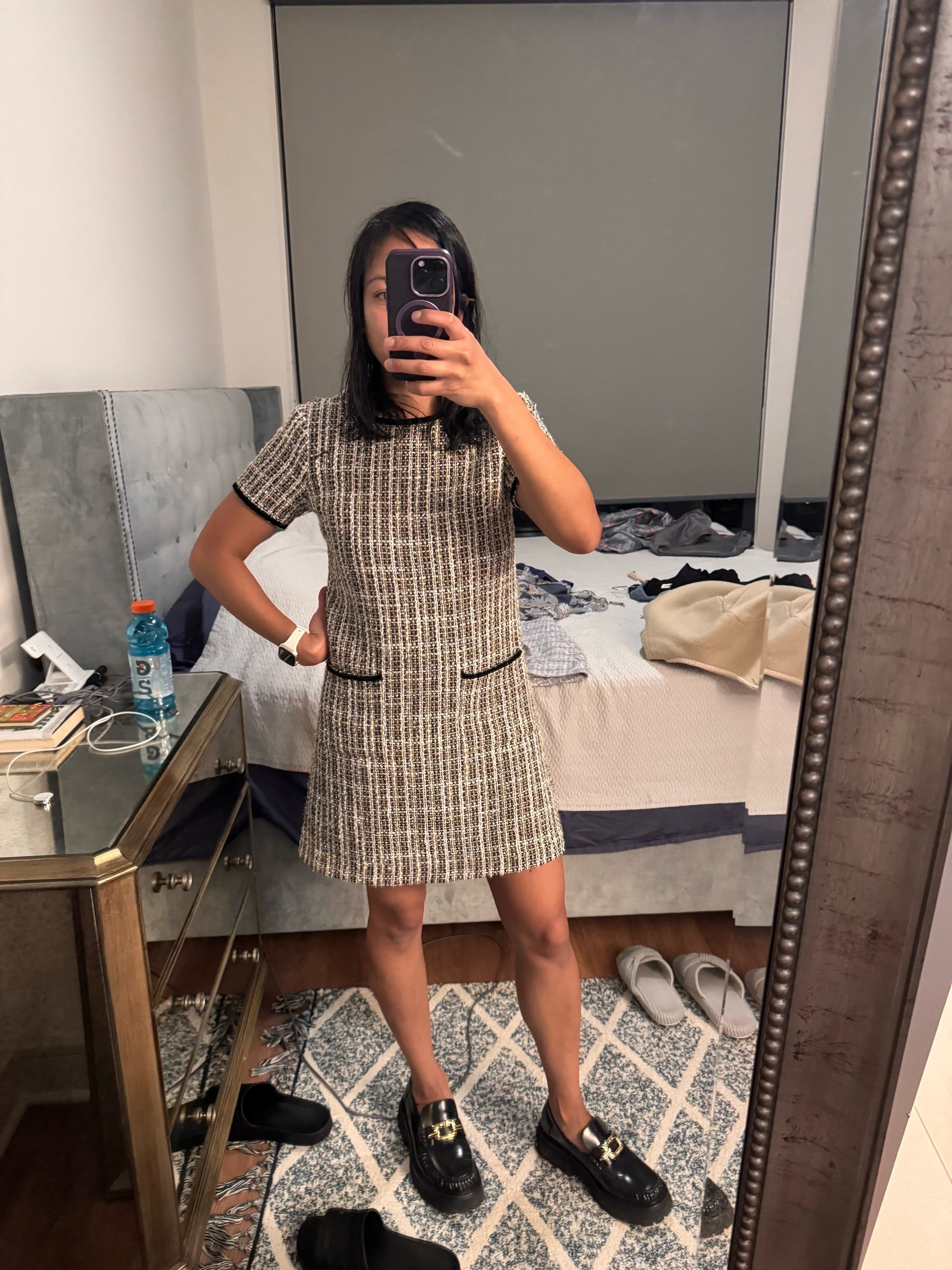 Tweed Shift Dress with Patch Pockets by CeCe | Rent the Runway
