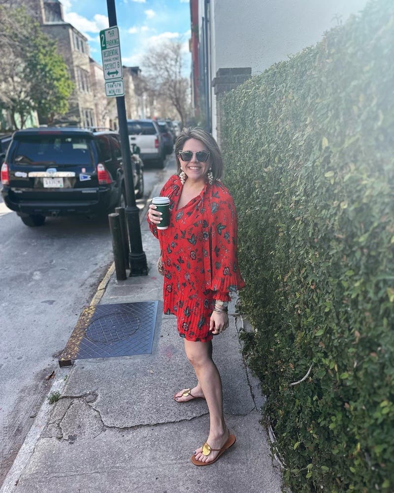 Red Floral Pleated Dress by Derek Lam 10 Crosby x RTR | Rent the