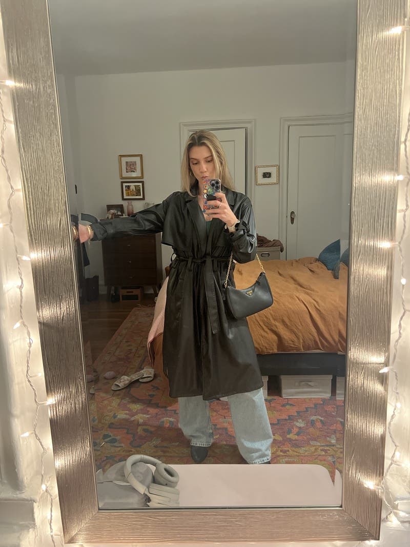 Black Faux Leather Trench Coat by Love, Whit by Whitney Port