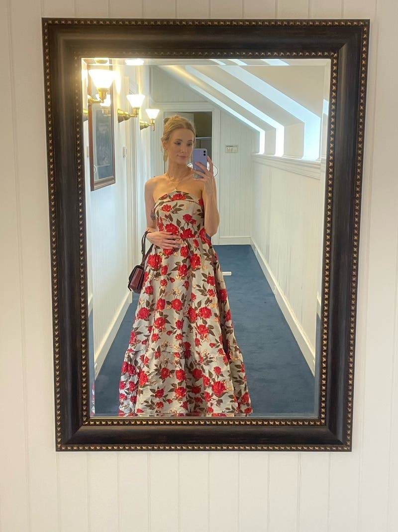 Brocade Strapless Floral Gown by Ieena for Mac Duggal | Rent
