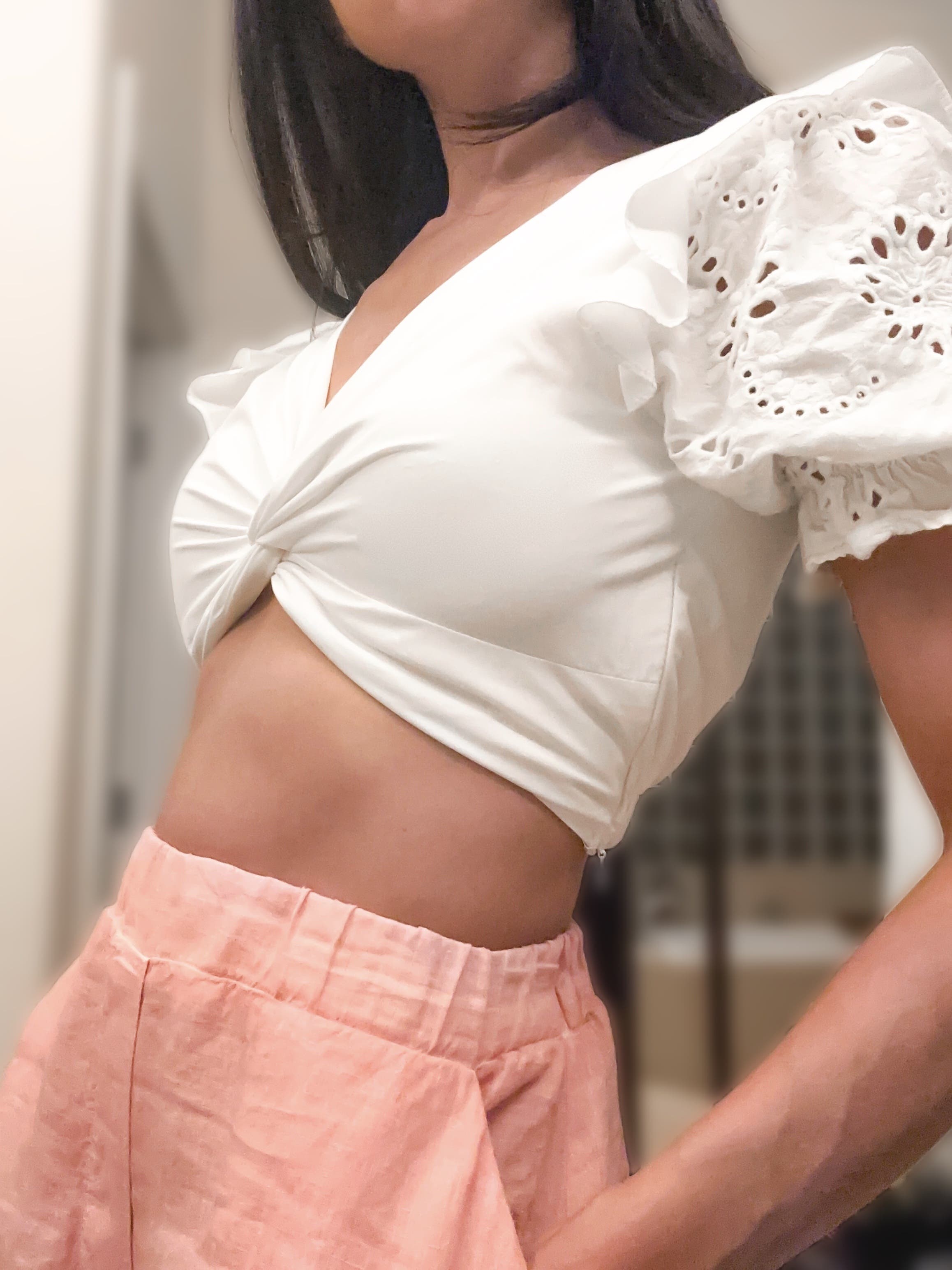 Womens Off Shoulder Knot Front Cropped Blouse Top for Women