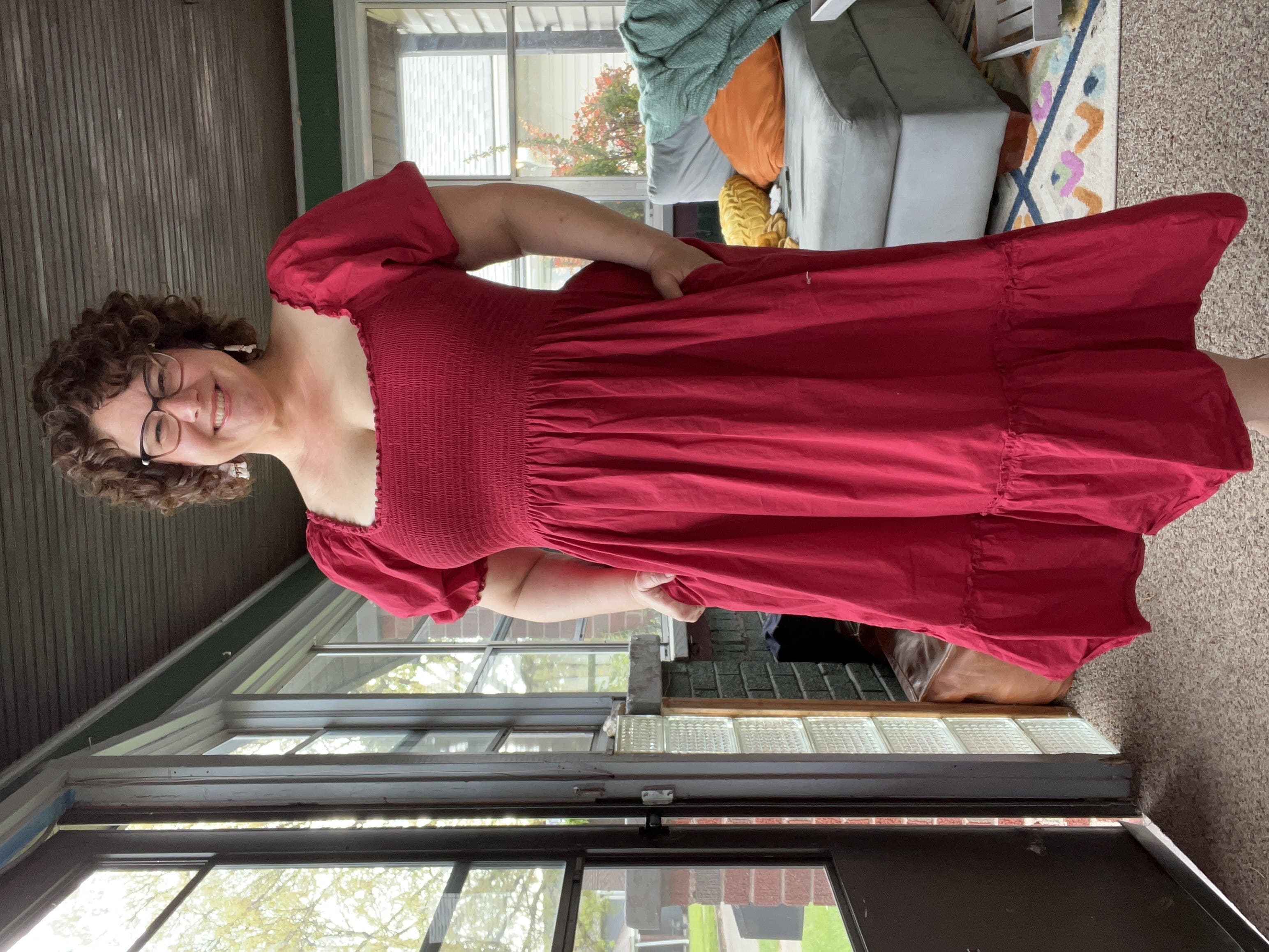 House on the Hill　Dress (Red)　100(3Y) Women's Ellie Nap Dress, Red Daisy Check Eyelet - Hill House