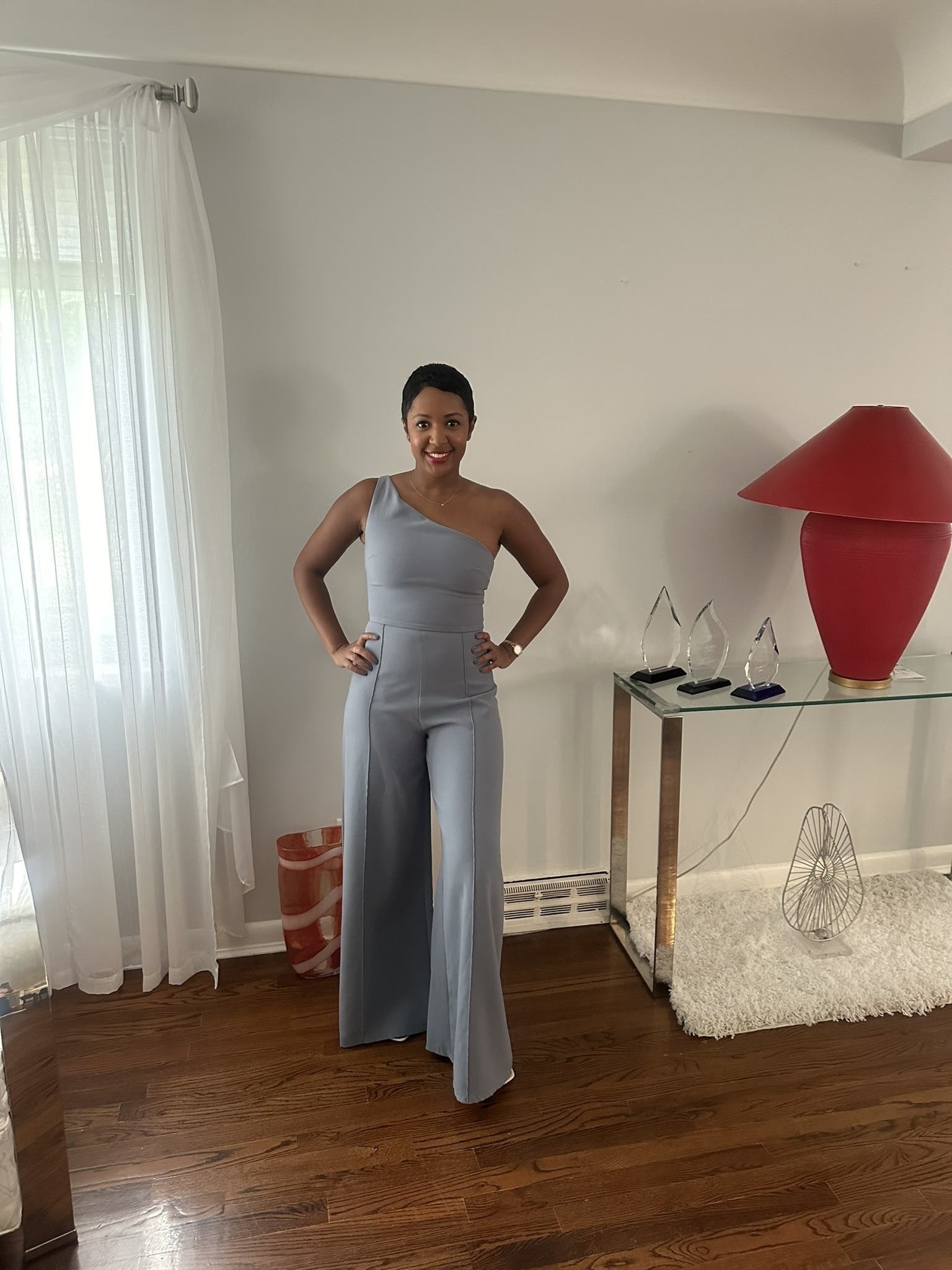 Blue One Shoulder Jumpsuit by Christian Siriano | Rent the Runway