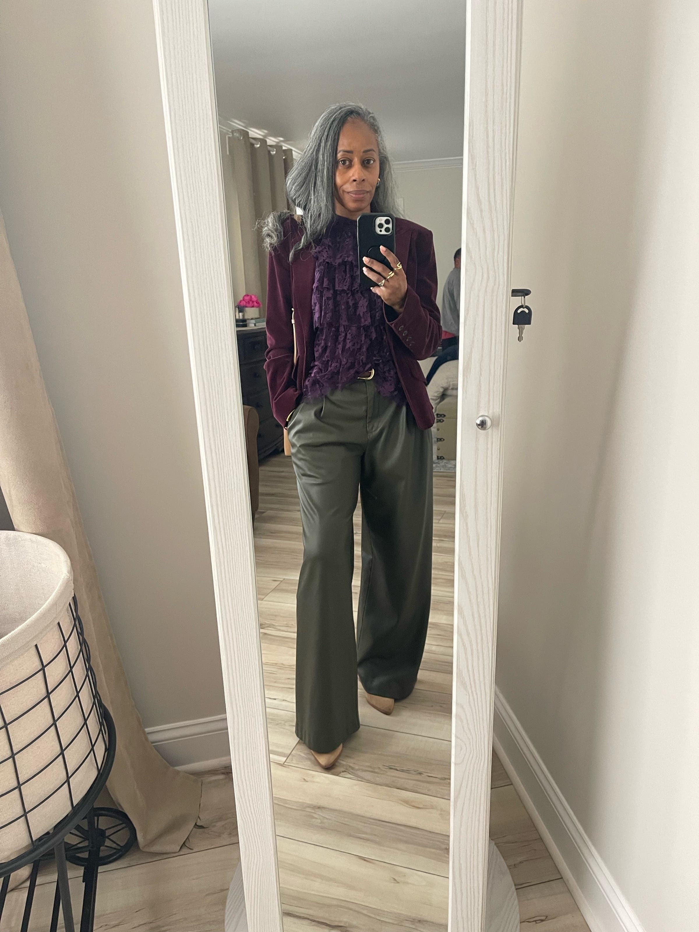 Olive Faux Leather Pants by Saunders x RTR | Rent the Runway
